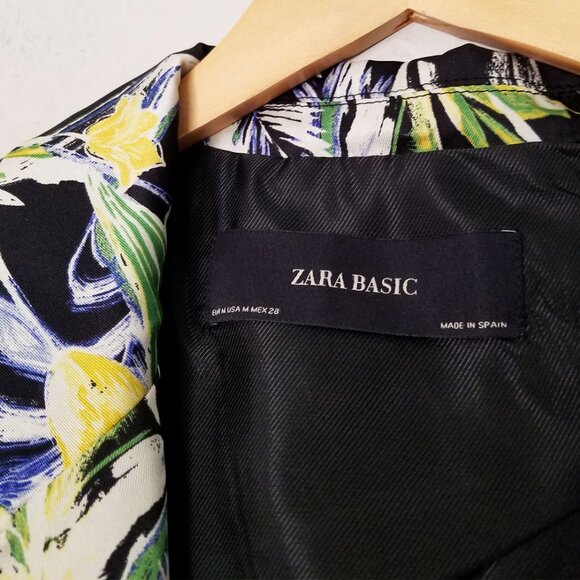 Zara Basic Floral Print Silky Satin Open Front Blazer Jacket M Vibrant Tropical - Picture 9 of 16